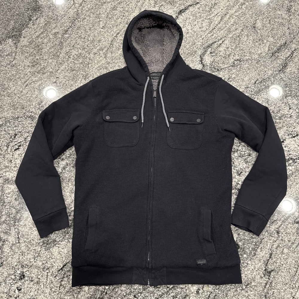 Black ONEILL Waffle Full Zip SHERPA LINED Hoodie MENS Extra Large VERY WARM